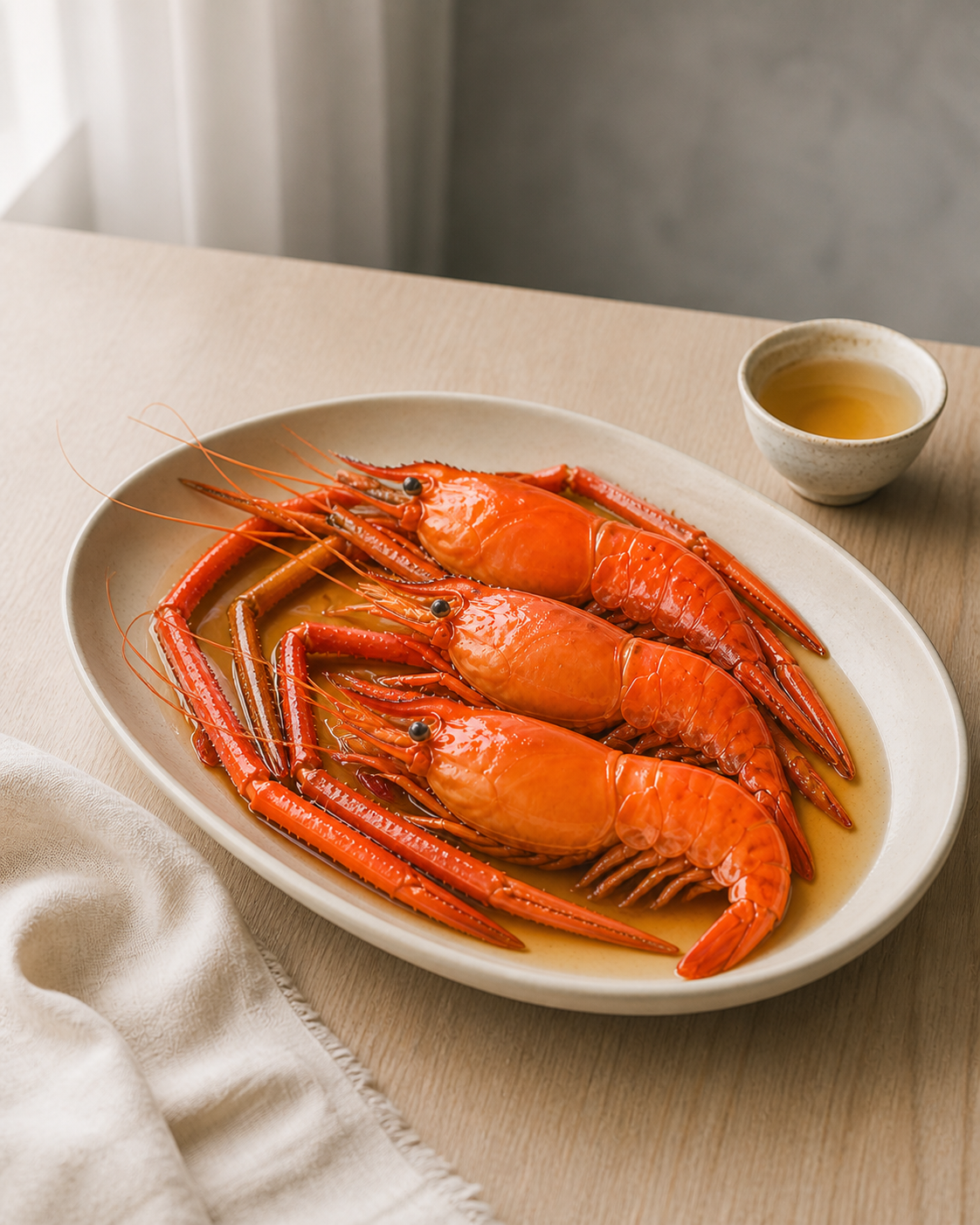 Drunken river prawns close-up