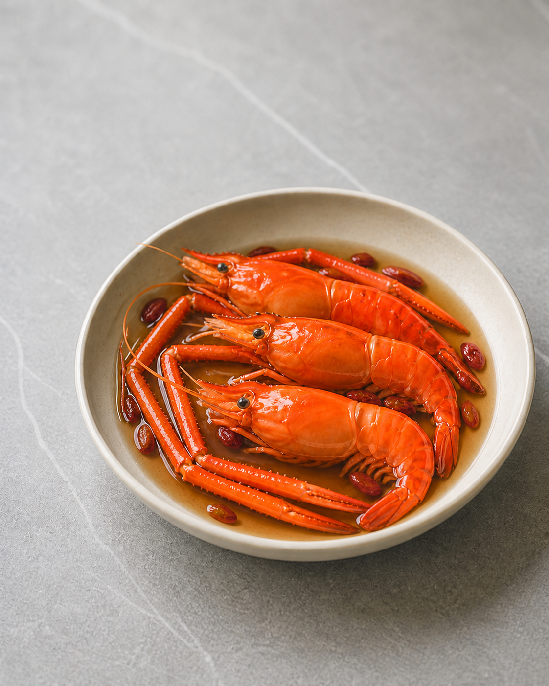 Huadiao drunken river prawns in wine marinade