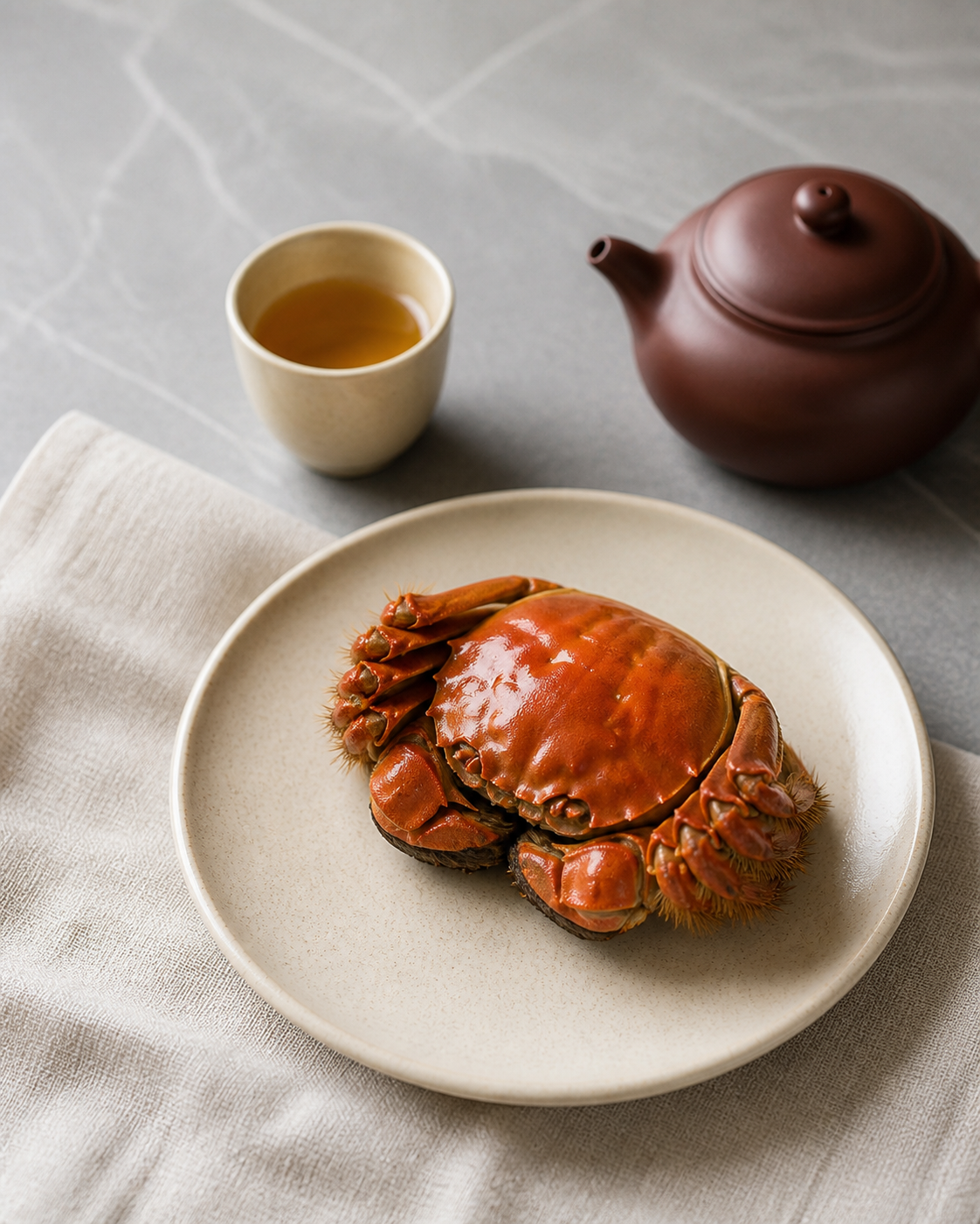 Drunken hairy crab served with warmed huangjiu