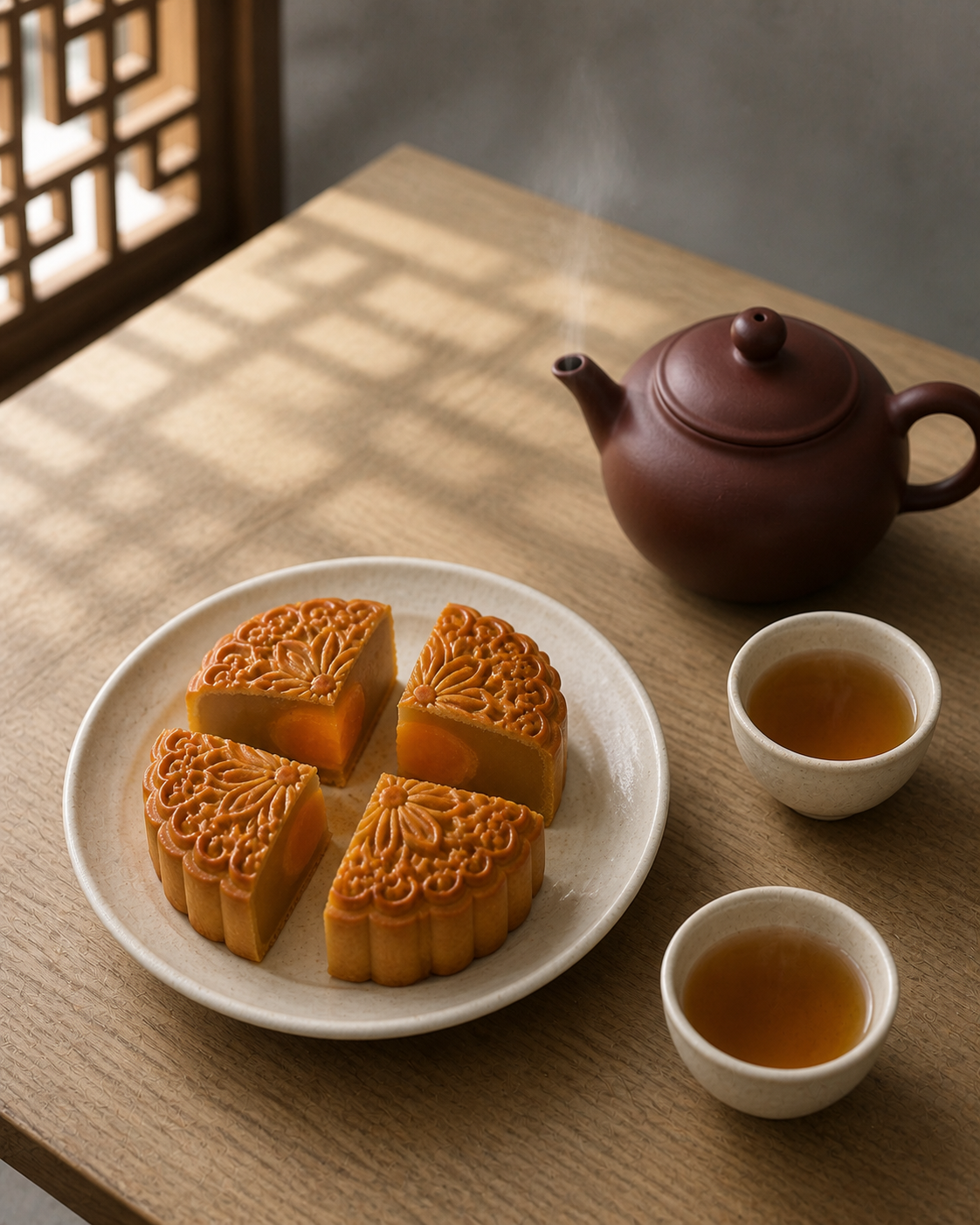 Mooncakes served with tea
